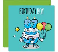 87th Birthday Cards for Men - Birthday Cake Boy Balloons - Happy Birthday Card for 87 Year Old Man Step Dad Uncle in Law Dad Husband, 145mm Bday Greeting Cards
