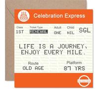 87th Birthday Cards for Men Women - Ticket to Old Age - Happy Birthday Card for 87 Year Old Man Woman Nan Nanny Grandma Dad, 145mm Bday Greeting Cards