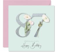 87th Birthday Cards for Women - Fancy Floral Flowers - Happy Birthday Card for 87 Year Old Woman Auntie Grandma Nana Wife, 145mm Bday Greeting Cards