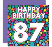 87th Birthday Cards for Women Men - Funky Rainbow Dots - Happy Birthday Card for 87 Year Old Woman Man Grandad Dad Uncle Wife, 145mm Bday Greeting Cards