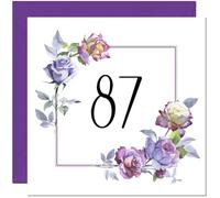 87th Floral Birthday Card - Purple Beautiful Flowers Elegant Birthday Card for 87 Year old Eighty Seven, Eighty Seventh