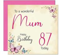 87th Mum Birthday Card - Beautiful Butterfly Floral Mothers Birthday Card for 87 Year old Eighty Seven, Eighty Seventh
