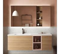 88" Floating Bathroom with Sink Rustic Single Sink ties LED Smart Mirror Cabinet Solid Wood Construct One Piece Countertop for Modern Bathrooms