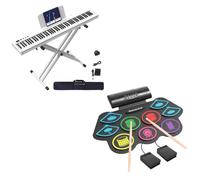 88 Key Digital Piano & 9 Pads Roll-Up Drum with MIDI Bluetooth, Practice Drum Pad Kit for Beginners Kids with Build-in Stereo Speaker, Drum Sticks, Great Holiday Birthday Gift