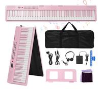 88 Key Piano Keyboard Folding Portable Keyboard Piano with Lighted Up Keys,Professional Pedal, Bluetooth, Headphone, MIDI,200 Sounds,80 Demo Songs,Lesson Mode for Beginners Pink
