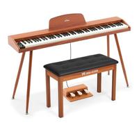 88 Key Piano Keyboard for Beginners, Full-Size Semi Weighted Digital Piano with 3-Pedal Unit, Removable Music Stand, LED Display Screen, Compact Design and MIDI Connection (Brown-Piano & Stool)