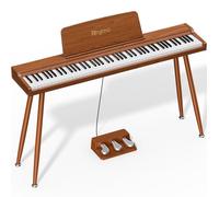 88-Key Weighted Digital Piano with Stand & Bench | Full Size Piano Keyboard for Home Use | Includes Sustain Pedal, Music Stand | Electric Keyboard for Beginners & Adults (LightWalnut)