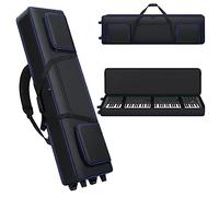 88 Keys Keyboard Cover with Wheels, Portable Padded Bag for Soft Keyboard, 54.3" x 14.9" x 7.1", Rolling Piano Bag with Handles and Adjustable Shoulder Straps, Padded Electric Keyboard Cover (Black)