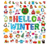 88 PCS Happy Winter Decor, Hello Winter Penguin Gloves Snowman Snowflake Cutouts Bulletin Board Decor Thick Cardboard Cutting Set for Classroom, Door, Window, Christmas Winter Party