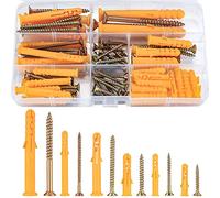 88 Pcs Wall Plugs and Screws Set(44 Masonry Self Tapping Screws, 44 Expansion Pipe Anchor Bolts), M6/M8/M10 Heavy Duty Wood Screw and Wall Plugs Kit for Brick, Concrete, Masonry, Drywall