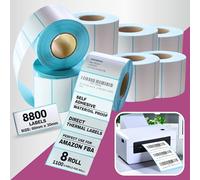 8800 Labels Stickers for Thermal Printer, FBA Barcode White Sticky Labels on a Roll for Label Printer Munbyn Thermal Pinter, Dymo Label Printer, Jadens, Nelko, Polono, Phomemo Printer - 60 x 30mm