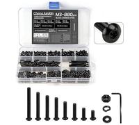 880Pcs M3 Bolts and Nuts Set,Hex Socket Button Head Cap Screws,Black | Carbon Steel,With Flat & Lock Washers,Assorted Sizes For Home,Office, Garage,DIY.
