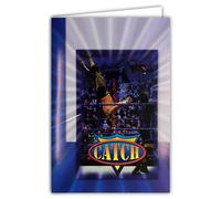 881189 Blue Catch Professional Wrestler Fight Card for Fan Supporter or Martial Arts Practitioner for Birthday or Father's Day with Beige Envelope 12 x 17.5 cm