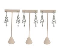 888 Display USA 3 Velvet, Leather, Linen, Burlap Earring T Stand Showcase Displays (6.75" (3 Pack), Beige Faux Suede)