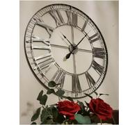 88cm Extra Large Skeleton Wall Clock - Rustic Silver - Metal Roman Numerals for Living Room - Contemporary Wall Art