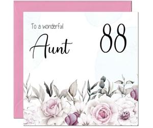 88th Aunt Birthday Card Floral Elegant Best Auntie's Birthday Card for 88 Year old Eighty Eight Eighty