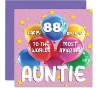 88th Auntie Birthday Card -World's Most Amazing Auntie - Happy 88th Birthday Card from Nephew Niece, 145mm Age 88 Greeting Cards for Aunt Aunty