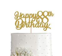 88th Birthday Cake Topper, Gold Glitter Cheers To 88 Years Party Decoration, Supply