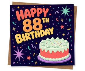 88th Birthday Card, Colourful Party Confetti Design | Eye-catching greeting card; Colourful Party Confetti artwork for an 88th birthday with a warm, memorable feel