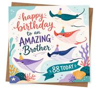 88th Birthday Card for Brother, Cute Party Design | Blank inside for your own message; premium 360gsm card with matching envelope, designed and printed in the UK
