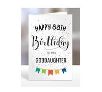 88th birthday card for goddaugther, gifts for girl, girls, her, female, adult, presents for women, from godmother, godfather, Happy to you, 88 years old, A5-163k_88