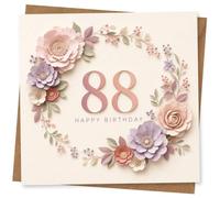 88th Birthday Card for Her, Elegant Floral 88 Happy Greeting Card with Pastel Paper Flowers, Special Milestone Birthday for Wife, Mum, Gran or Friend