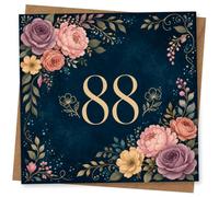 88th Birthday Card for Her - Navy Floral with Gold Number