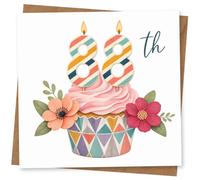 88th Birthday Card for Her, Pastel Cupcake and Florals | Fun 88th birthday card featuring a pastel cupcake with striped candle-style numbers and floral details for a sweet look.