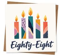 88th Birthday Card for Her, Vibrant Candles, Eighty-Eight | Vibrant candle design with bold “Eighty-Eight” lettering on the front-celebrate her 88th with colourful, modern style.