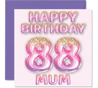 88th Birthday Card for Mum - Pink & Purple Glitter Balloons - Happy Birthday Cards for 88 Year Old Mum Mother from Son Daughter, 145mm Bday Greeting Cards Gift