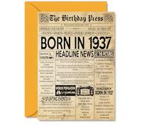 88th Birthday Card for Women Men - Bday Press Newspaper 1937 - Happy 88 Birthday Cards for Uncle Dad Auntie Nanny Nan Grandma, A5 Bday Greeting Cards