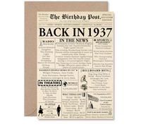 88th Birthday Card for Women Men - Newspaper Back in 1937 - Happy 88 Birthday Cards for Husband Uncle Nan Dad Wife Grandad, A5 Bday Greeting Cards