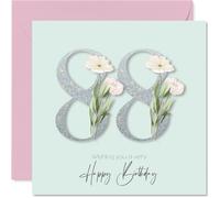 88th Birthday Cards for Women - Fancy Floral Flowers - Happy Birthday Card for 88 Year Old Woman Grandma Nanny Auntie Nana, 145mm Bday Greeting Cards