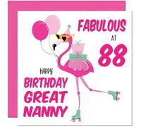 88th Great Nanny Birthday Card - Fabulous Flamingo - Great Grandmother Birthday Card for 88 Year old Eighty Eight Eighty