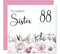 88th Sister's Birthday Card for Sister Floral Elegant Birthday Card for 88 Year old Eighty Eight Eighty