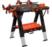 [£89.99ONLY & Free Shipping] PONY 2-in-1 Folding Workbench, 227 kg Work Bench & 454 kg Saw Horse Work Horse, 6 Adjustable Height Portable Work Table with 4 Quick Clamps, 4 Clamp Dogs & Tool Tray, 79 x
