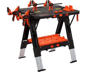 [£89.99ONLY & Free Shipping] PONY 2-in-1 Folding Workbench, 227 kg Work Bench & 454 kg Saw Horse Work Horse, 6 Adjustable Height Portable Work Table with 4 Quick Clamps, 4 Clamp Dogs & Tool Tray, 79 x