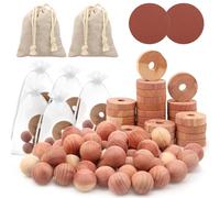 89 Pcs Cedar Blocks for Clothes Storage, Aromatic Red Cedar Wood Balls & Rings for Closets and Drawers, Natural Closet Freshener Set with Sachets, Sandpapers & Organza Bags