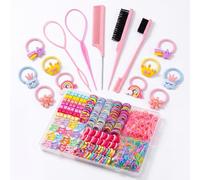 890 Pcs Hair Accessories Set with Elastic Bands Clips Styling Tools Kit | Includes elastic hair ties, mini hair clips, rat tail comb set, edge brush, topsy tail hair tool, Organized storage