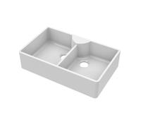 895mm - 2 Bowl Stepped Weir Butler Kitchen Sink - Tap Ledge, No Overflow, Tap Hole