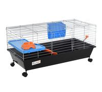 PawHut Small Animal Cage Rabbit Guinea Pigs Chinchillas Cage w/Wheels Water Bottle Food Dish Platform Ramp 89 x 44 x 43 cm Black
