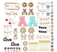 89pcs Sock Charms Pins Jewelry, Rhinestone Brooch Pins Gold Junk Sock Charms Junk Socks Charms Kit Sock Charms Socks Safety Pins for Clothes Hats Shoes Scarf