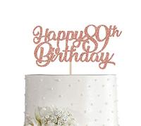 89th Birthday Cake Topper, Rose Gold Glitter Cheers To 89 Years Party Decoration, Supply