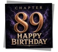 89th Birthday Card for Her, Chapter 89 Purple Lightning | Dramatic purple lightning backdrop with Chapter 89 and Happy Birthday in gold-style lettering-made for her 89th milestone.