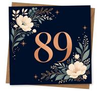 89th Birthday Card for Her, Elegant Floral Rose Gold Design