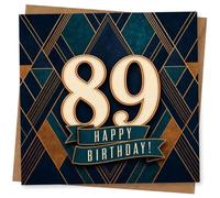 89th Birthday Card for Her, Navy Teal Deco, Banner