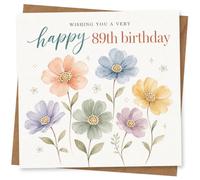 89th Birthday Card for Her, Pastel Watercolour Flowers | Soft pastel watercolour blooms with the words “Wishing you a very happy 89th birthday” for her.