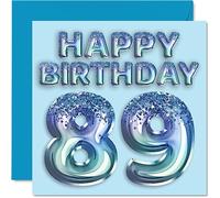 89th Birthday Card for Men, Blue Glitter Party Balloon