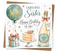 89th Birthday Card for Sister, Elegant Balloon Cake Design