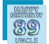 89th Birthday Card for Uncle, Blue Glitter Party Balloons